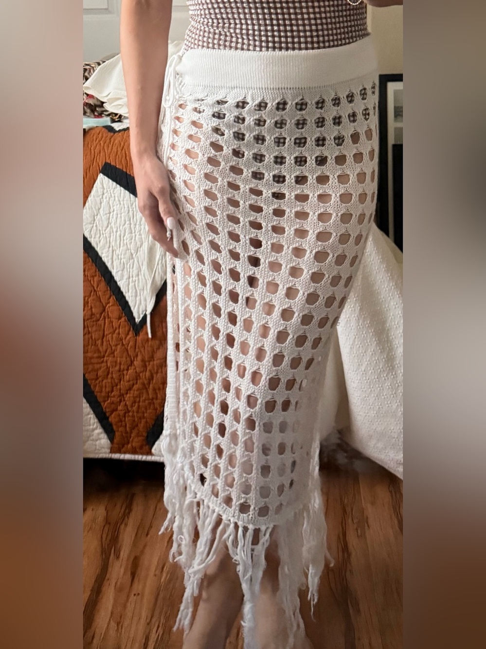 White Crochet Fringe Swim Cover-Up Skirt